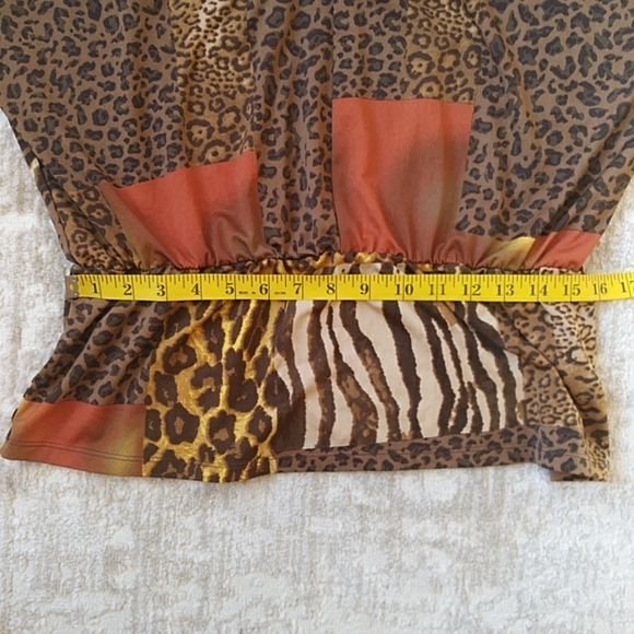 Zac & Rachel Animal Print Top Medium Brown Burnt Orange - Picture 12 of 13